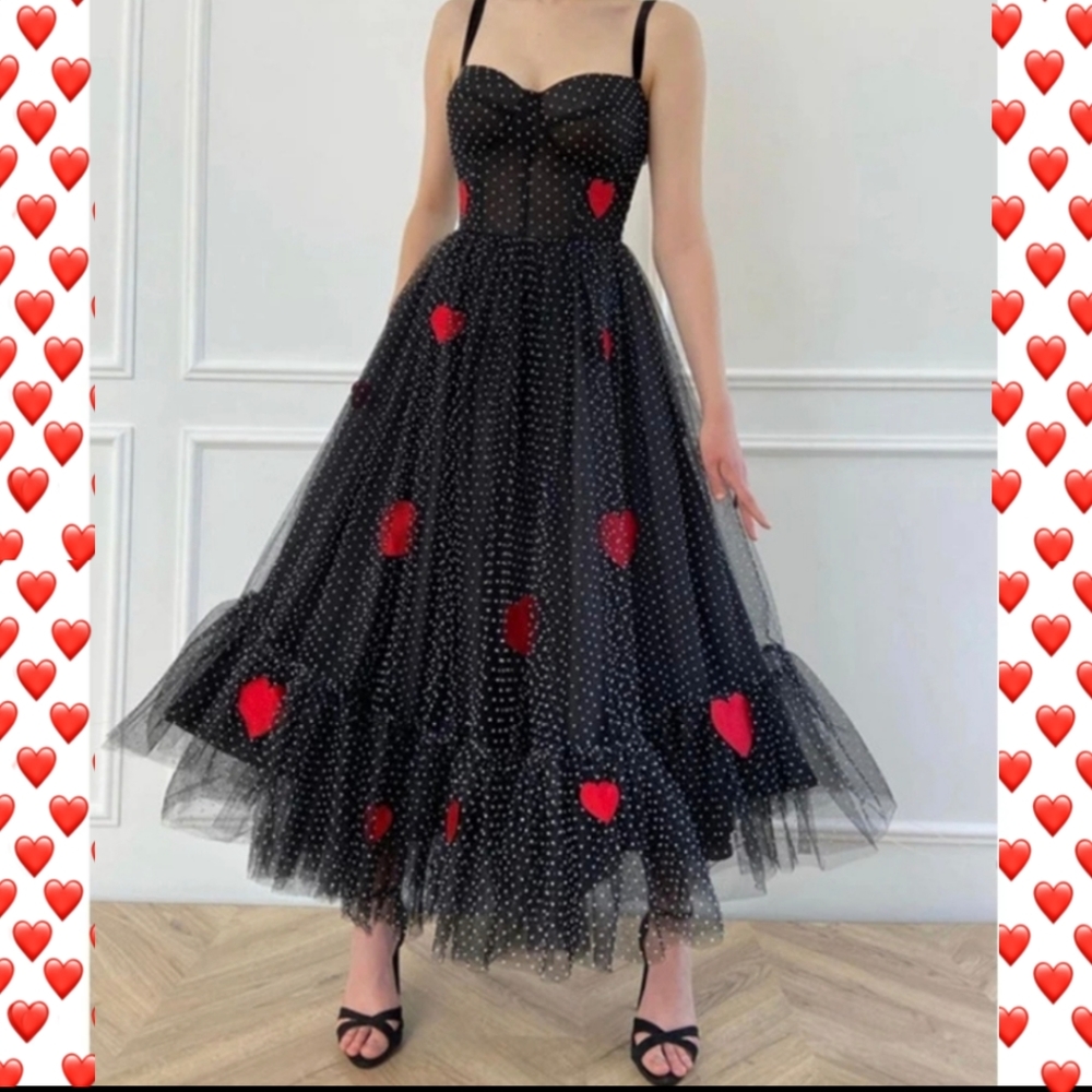 NWT Heart Polka Dot Party Midi Dress S:Small-Med - Picture 1 of 14